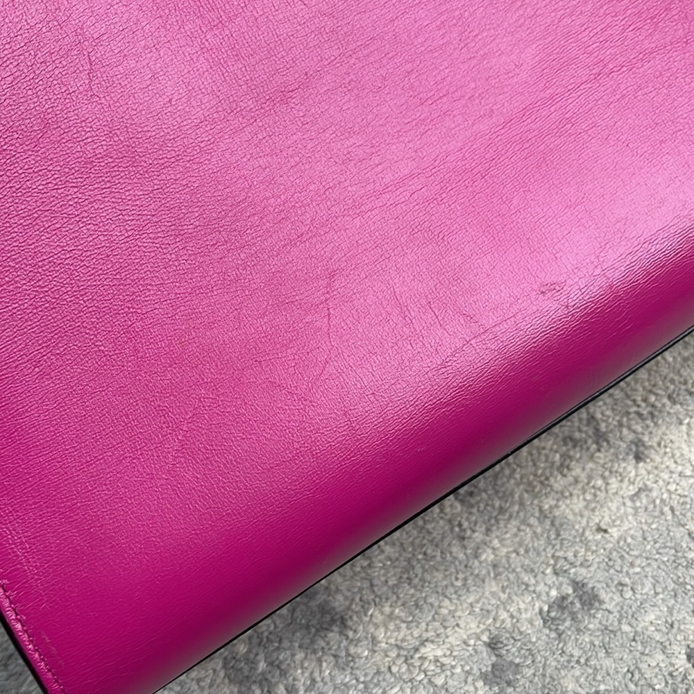 Michael Kors Collection Casey Large Leather Satchel Purse Padlock Bright Pink - Picture 7 of 16